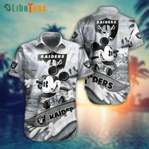 Raiders Hawaiian Shirt, Mickey Surfing Graphic, Summer Hawaiian Shirts