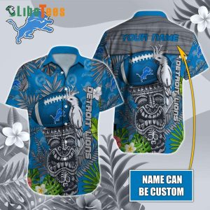 Personalized Detroit Lions Hawaiian Shirt, Tribal Mask Graphic, Summer Hawaiian Shirts