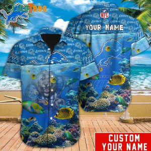 Personalized Detroit Lions Hawaiian Shirt, Undersea Flora And Fauna Graphic, Cute Hawaiian Shirts