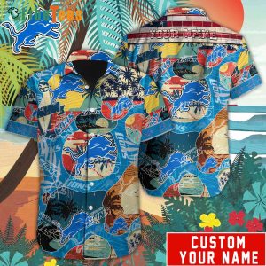 Personalized Detroit Lions Hawaiian Shirt, Vingate Pattern, Summer Hawaiian Shirts