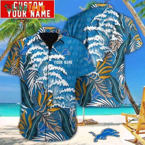 Personalized Detroit Lions Hawaiian Shirt, Waves Graphic, Summer Hawaiian Shirts