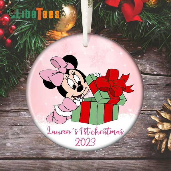 Personalized Minnie Ornament, Minnie And Gift Box, Xmas Gifts, Disney Lovers Gifts