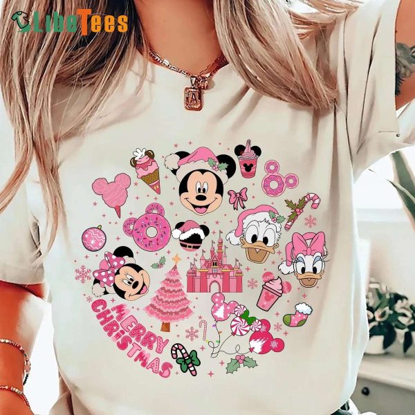 Pink Disney Christmas Shirt Merry Christmas Gift for Disney Lovers Disney Christmas Sweatshirt for Girls Pink Disney Tee for Holiday Parties, Disney Lovers Gifts